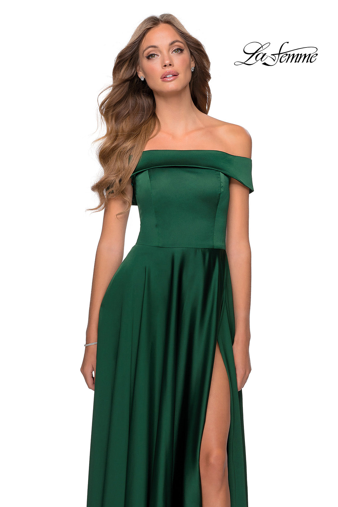 Picture of: Satin Off the Shoulder Evening Dress with Pockets in Emerald, Style: 28978, Detail Picture 4