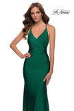 Picture of: Fitted Long Jersey Gown with Criss Cross Bodice in Emerald, Style 29848, Detail Picture 4