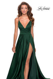 Picture of: Long Satin Dress with Side Slit and V Shaped Back in Emerald, Style: 28607, Detail Picture 6