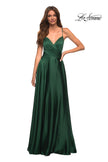 Picture of: Satin Jewel Tone Gown with Criss-Cross Ruched Top in Green, Style: 30512, Detail Picture 6