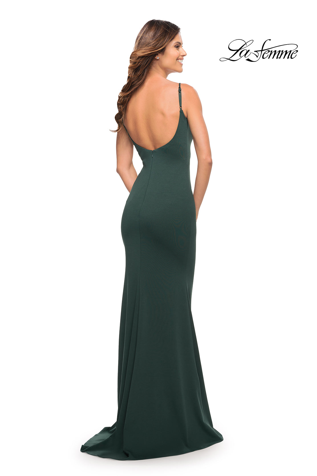 Picture of: Simple Elegant Long Jersey Dress with Scoop Neck in Emerald, Style: 30541, Detail Picture 6