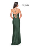 Picture of: Ruched Jersey Prom Dress with Slit in Jewel Tones in Emerald, Style 31130, Detail Picture 6