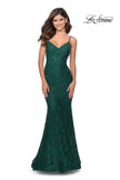 Picture of: Long Mermaid Lace Prom Dress with V Shaped Neckline in Emerald, Style: 28504, Detail Picture 7