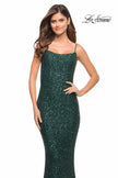 Picture of: Lovely Long Soft Sequin Dress with Scoop Neck in Emerald, Style: 30707, Detail Picture 7