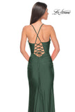 Picture of: Ruched Jersey Prom Dress with Slit in Jewel Tones in Emerald, Style 31130, Detail Picture 7