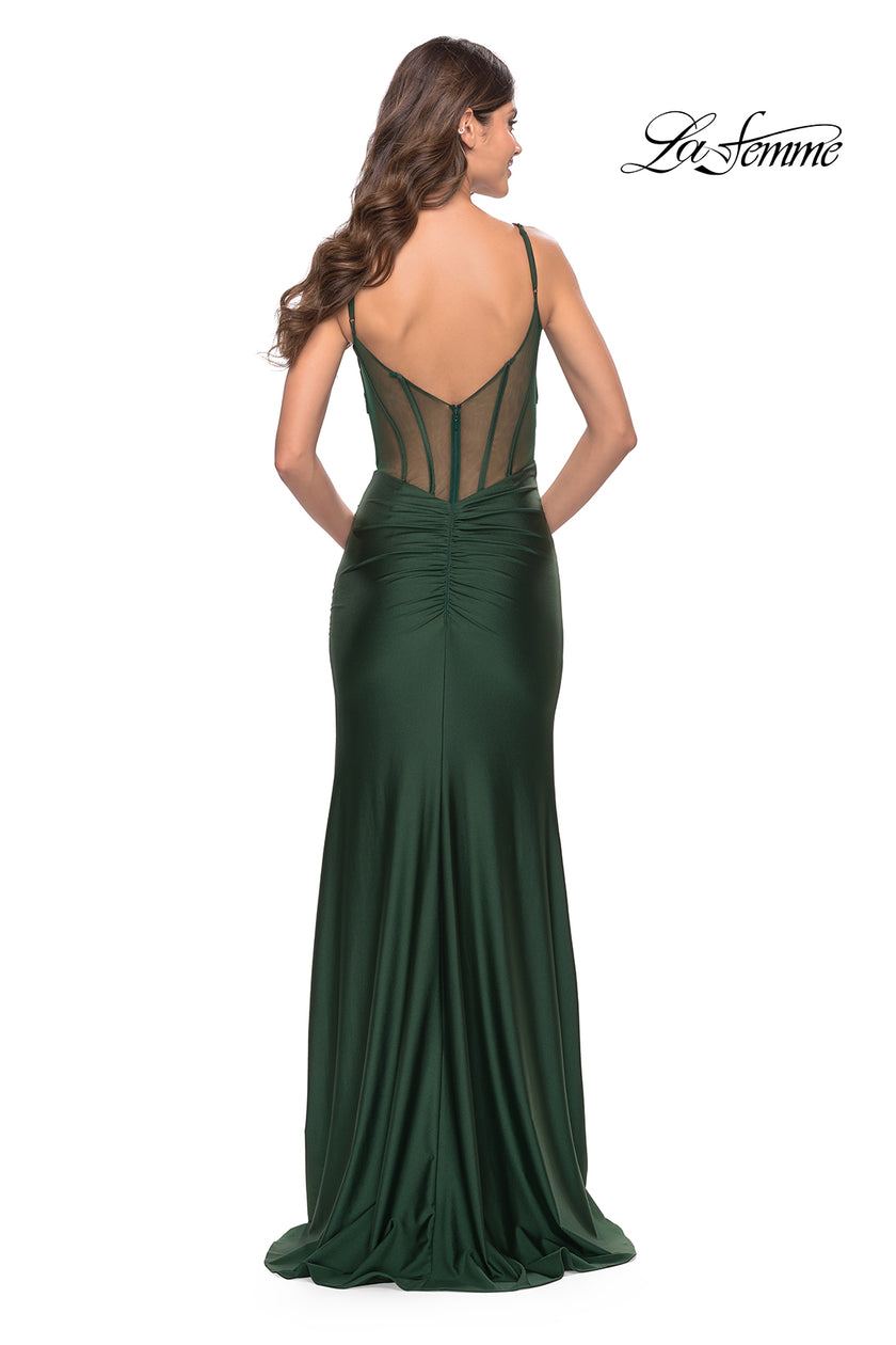 Picture of: Illusion Bodice Dress with Boning and Twist Detail in Emerald, Style: 31229, Detail Picture 7