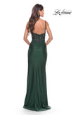 Picture of: Lace Applique Sheer Back Rhinestone Jersey Dress in Emerald, Style: 31361, Detail Picture 7