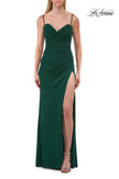 Picture of: Ruched Jersey Gown with Lace-Up Back and High Slit in Emerald, Style: 33298, Detail Picture 7