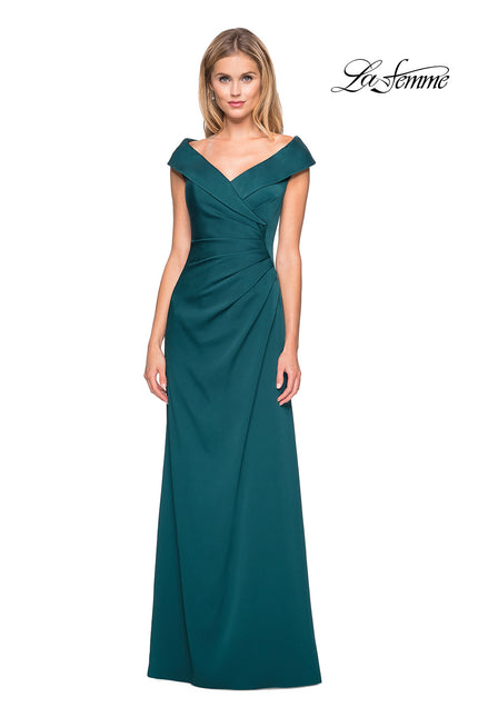 Picture of: Satin Floor Length Gown with Ruched Detailing in Evergreen, Style: 26523, Main Picture