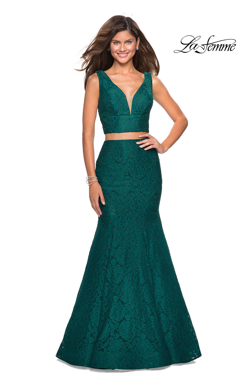 Picture of: Sweetheart Neckline Two Piece Long Lace Prom Dress in Forest Green, Style: 27262, Main Picture