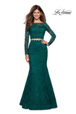 Picture of: Stretch Lace Long Sleeve Two Piece Prom Dress in Forest Green, Style: 27601, Main Picture