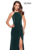Picture of: Two Tone Long Gown with High Neckline and Side Slit in Forest Green, Style: 26962, Detail Picture 5