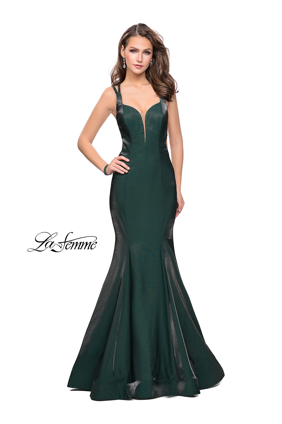 Picture of: Form Fitting Mermaid Prom Dress with Side Cut Outs in Forest Green, Style: 25813, Main Picture