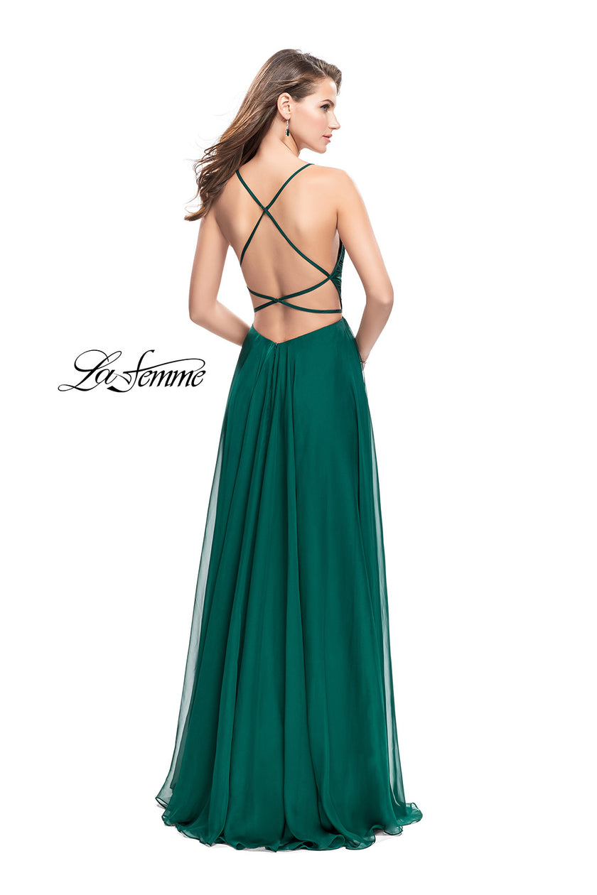 Picture of: A-line Prom Dress with Ruched Bodice and Pockets in Forest Green, Style: 26190, Back Picture
