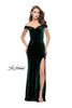 Picture of: Long Off the Shoulder Velvet Gown with Open Back in Forest Green, Style: 25400, Detail Picture 2
