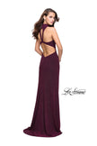 Picture of: Sparkly Jersey Long Dress with High Neckline and Front Slit in Fuchsia, Style: 25404, Back Picture