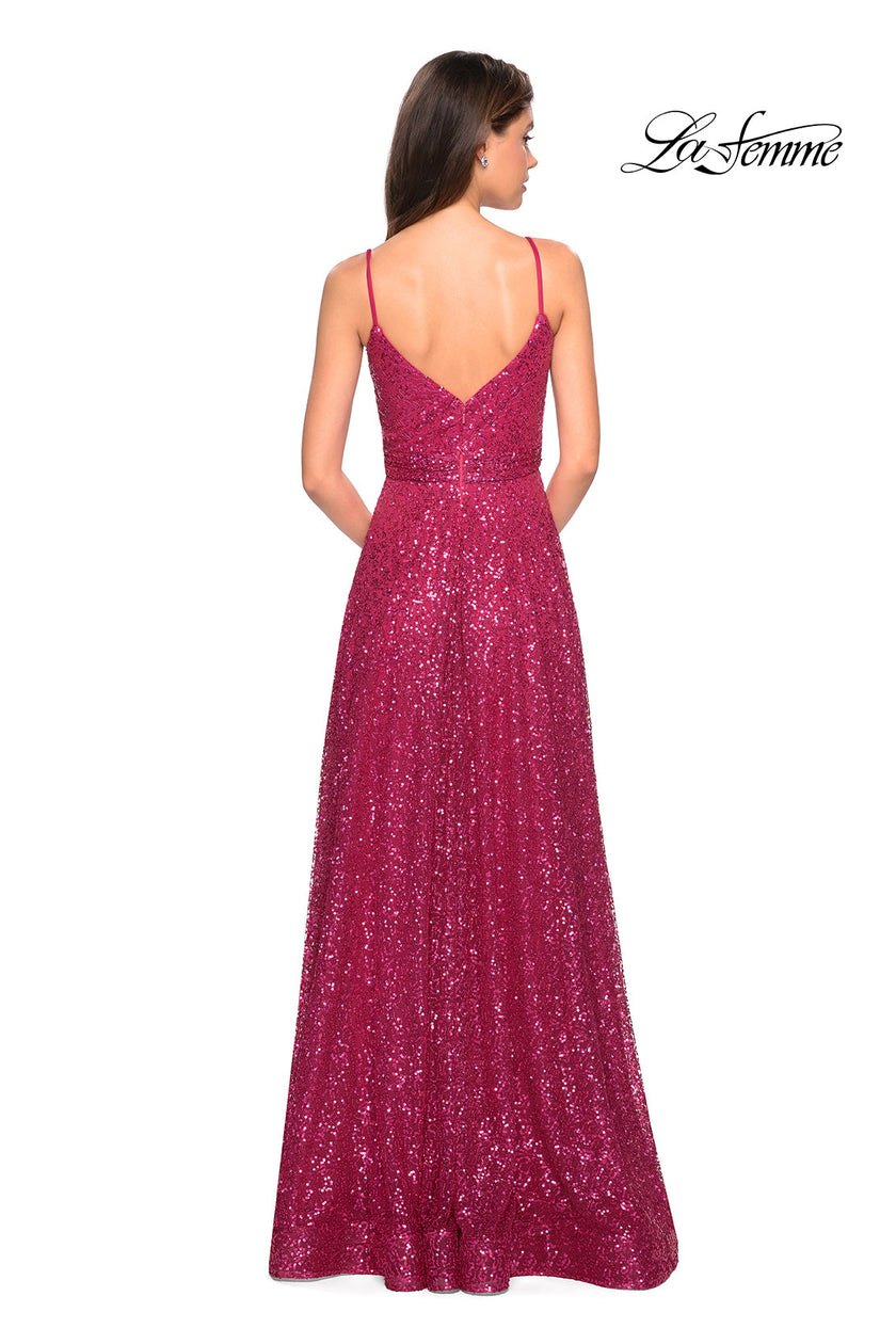 Picture of: sequin Empire Waist Prom Dress with V Back in Fuchsia, Style: 27747, Back Picture