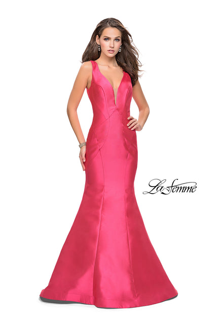 Picture of: Low Scoop Mermaid Prom Dress with Tiered Detail in Fuchsia, Style: 26046, Detail Picture 1