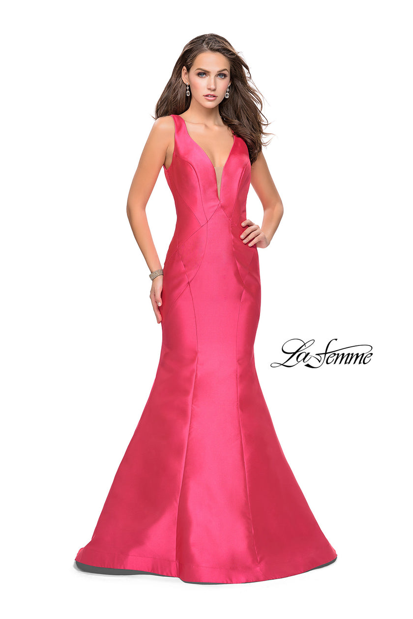 Picture of: Low Scoop Mermaid Prom Dress with Tiered Detail in Fuchsia, Style: 26046, Detail Picture 1