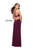 Picture of: Long Sparkly Dress with High Neckline and Side Slit in Fuchsia, Style: 25346, Detail Picture 4