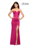 Picture of: Body Forming Strapless Satin Dress with Side Slit in Fuchsia, Style: 27780, Detail Picture 7
