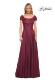 Picture of: Short Sleeve Chiffon Dress with Lace Bodice in Garnet, Style: 26550, Main Picture