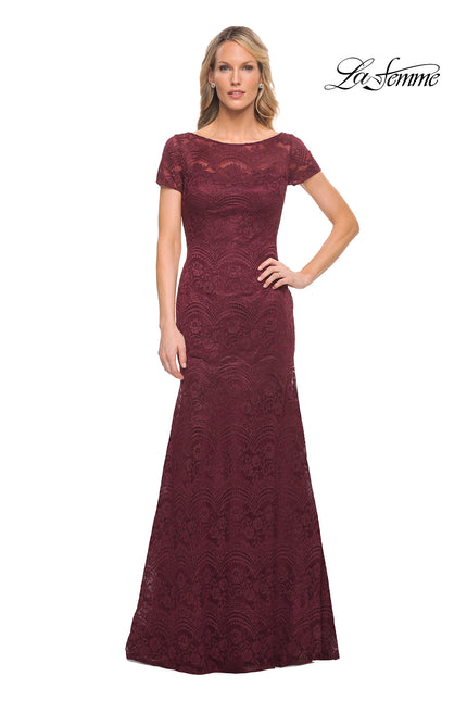 Picture of: Floor Length Lace Gown with Short Sleeves in Garnet, Style: 26875, Main Picture