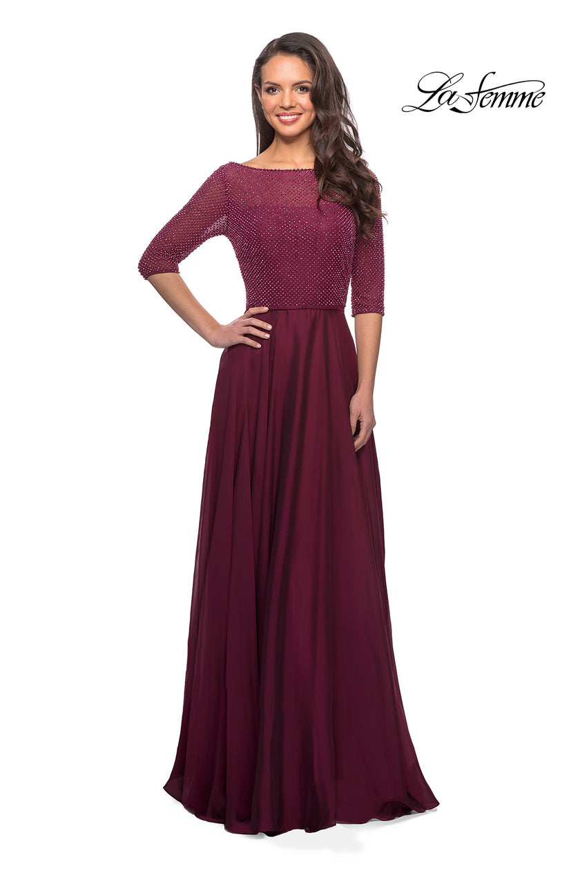 Picture of: Modern gown with beaded bodice and empire waist in Garnet, Style: 25011, Detail Picture 1