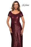 Picture of: Long Sequin Evening Dress with Cap Sleeves in Garnet, Style: 27916, Detail Picture 6