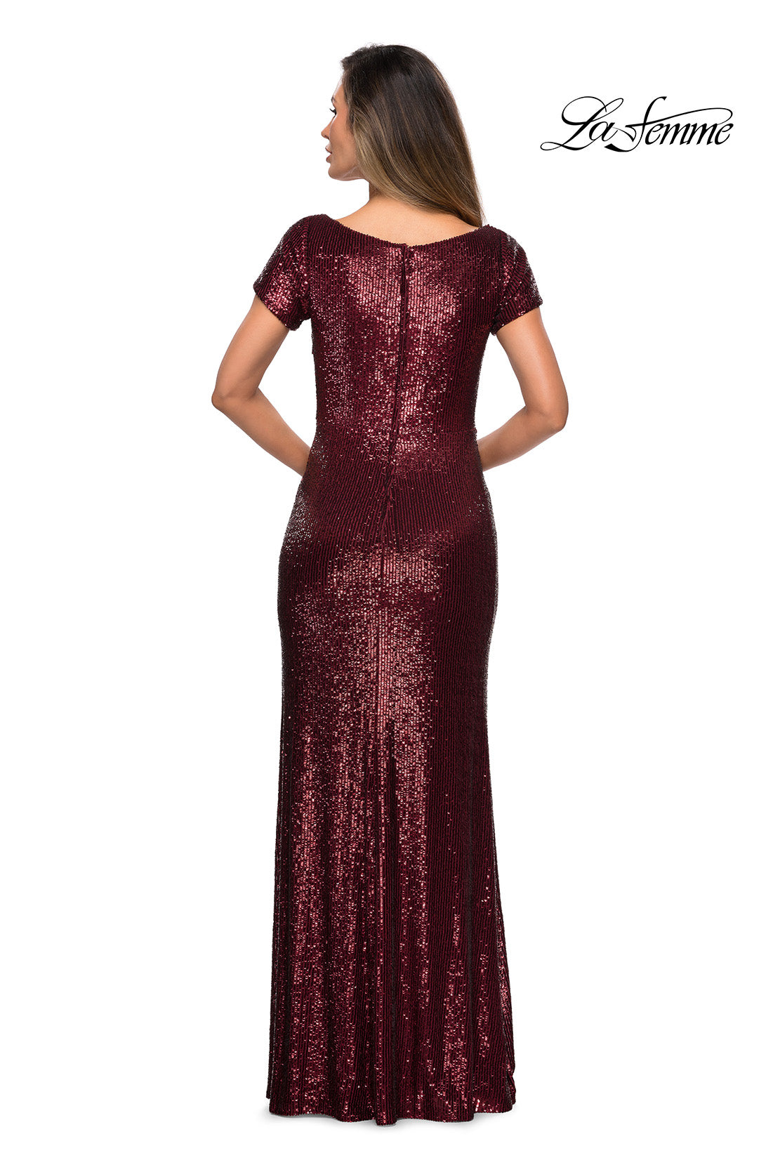 Picture of: Long Sequin Evening Dress with Cap Sleeves in Garnet, Style: 27916, Detail Picture 7