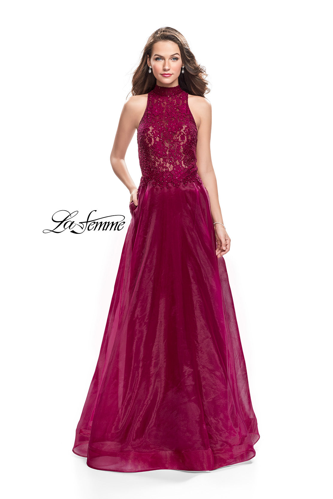 Picture of: A-line Prom Gown with Beaded Lace Bodice and Tulle in Garnet, Style: 25664, Main Picture