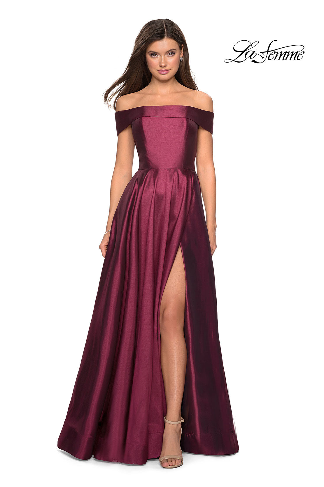 Picture of: Long Off The Shoulder Gown with Pockets in Garnet, Style: 27005, Main Picture