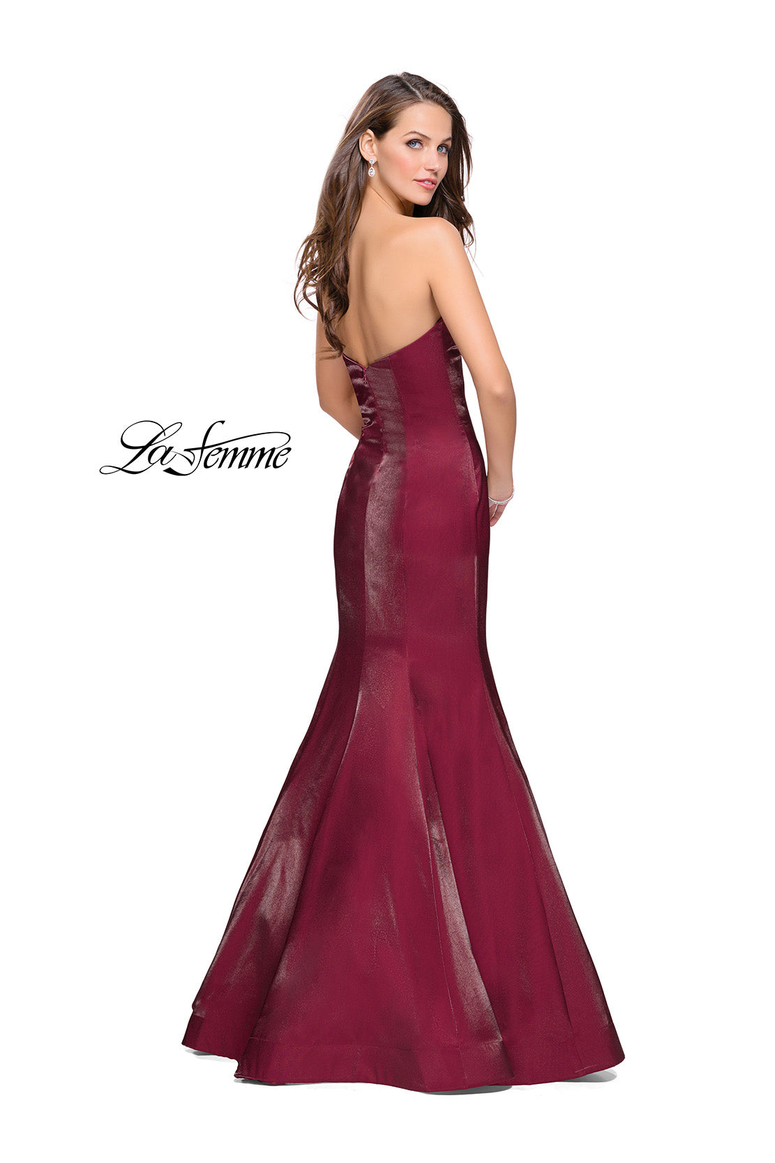 Picture of: Strapless Long Mermaid Prom Dress in Two Tone Satin in Garnet, Style: 25383, Back Picture