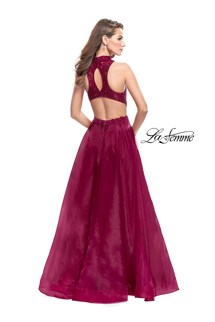 Picture of: A-line Prom Gown with Beaded Lace Bodice and Tulle in Garnet, Style: 25664, Back Picture