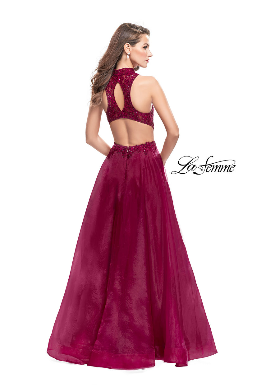 Picture of: A-line Prom Gown with Beaded Lace Bodice and Tulle in Garnet, Style: 25664, Back Picture