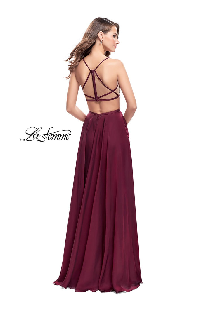 Picture of: A-Line Dress with Embroidered Lace Top and Pockets in Garnet, Style: 26243, Back Picture