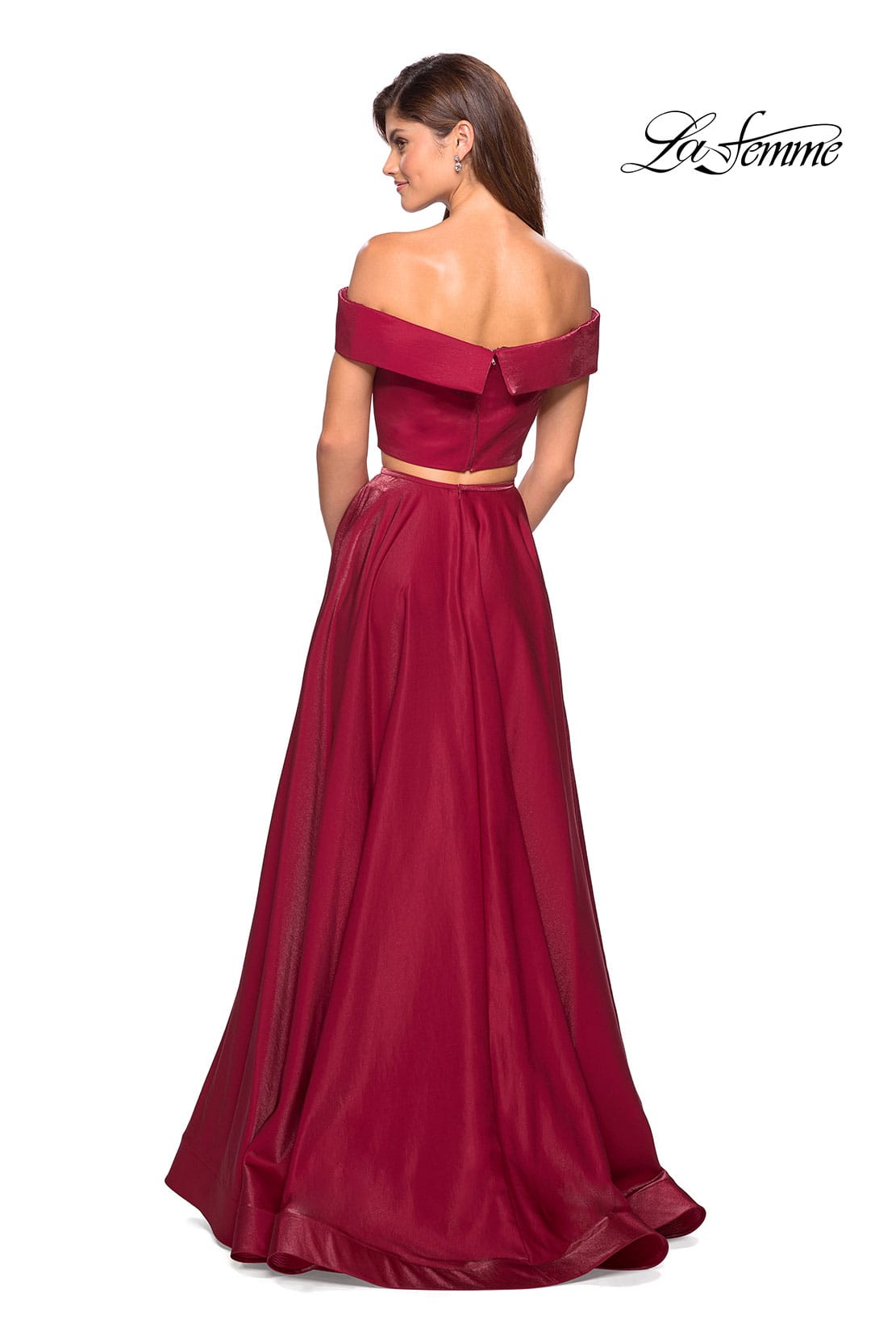 Picture of: Two Piece Two- Tone Satin A Line Prom Dress in Garnet, Style: 26919, Back Picture