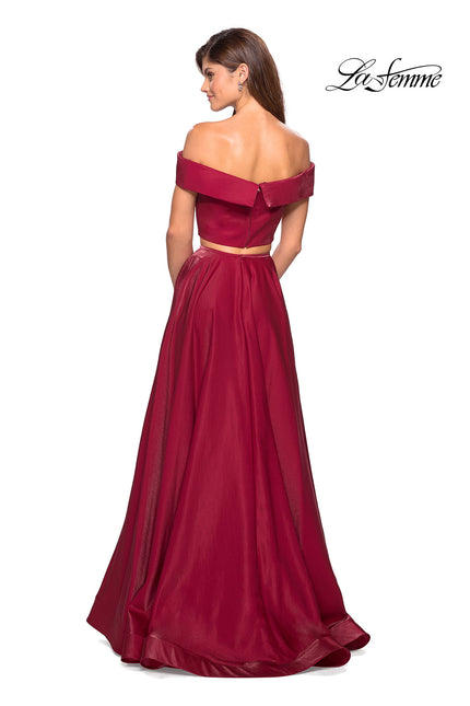 Picture of: Two Piece Two- Tone Satin A Line Prom Dress in Garnet, Style: 26919, Back Picture