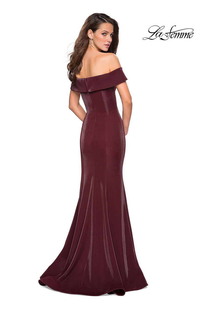 Picture of: Off The Shoulder Long Jersey Prom Dress in Garnet, Style: 27176, Back Picture