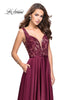Picture of: Long A line Prom Dress with Lace Up Side Cut Outs in Garnet, Style: 25436, Detail Picture 1