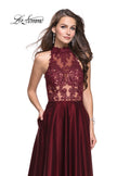 Picture of: Long Prom Dress with Satin A-line Skirt and Beading in Garnet, Style: 25617, Detail Picture 1