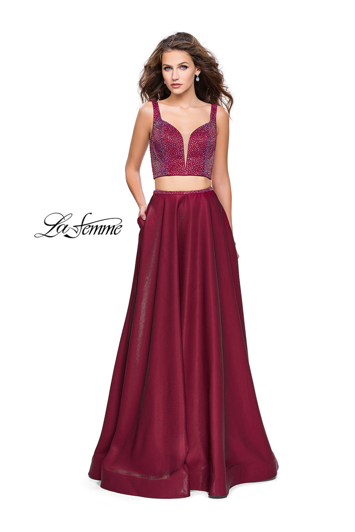 Picture of: Two Piece A-line Gown with Beading and Low Scoop Back in Garnet, Style: 25939, Detail Picture 1