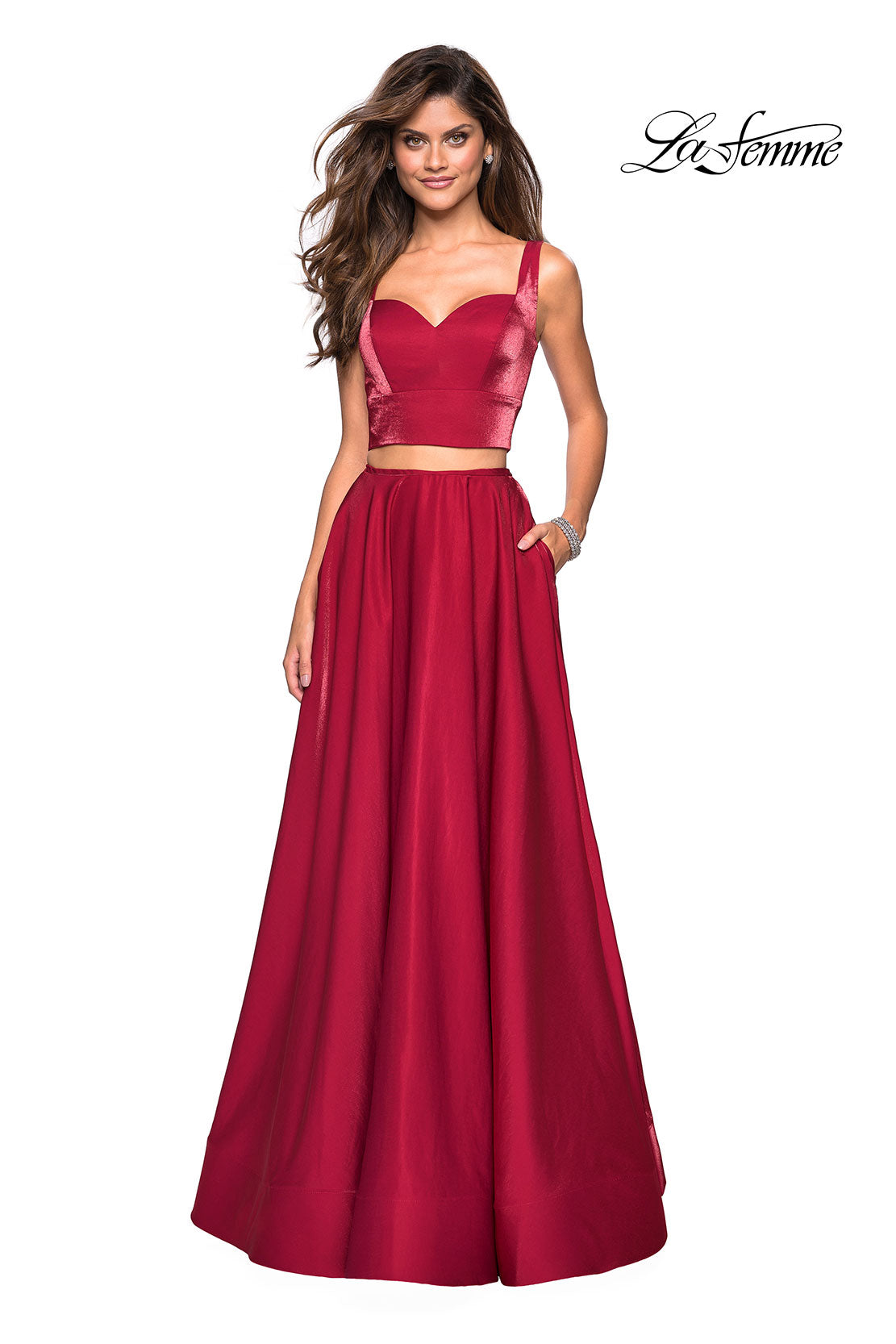 Picture of: Metallic Satin Two Piece Gown with Pockets in Garnet, Style: 27444, Detail Picture 1