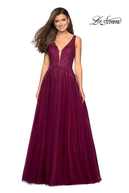 Picture of: A-Line Prom Dress with Rhinestones and Deep V Back in Garnet, Style: 27688, Detail Picture 1
