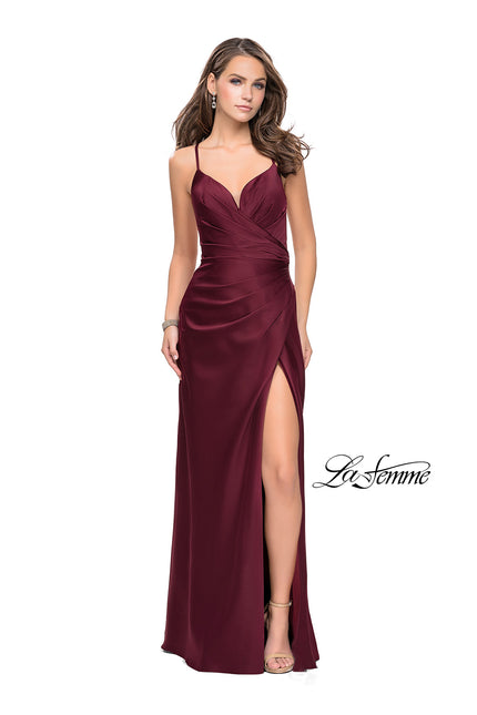 Picture of: Satin Slip Prom Dress with Strappy Back in Garnet, Style: 25270, Detail Picture 2