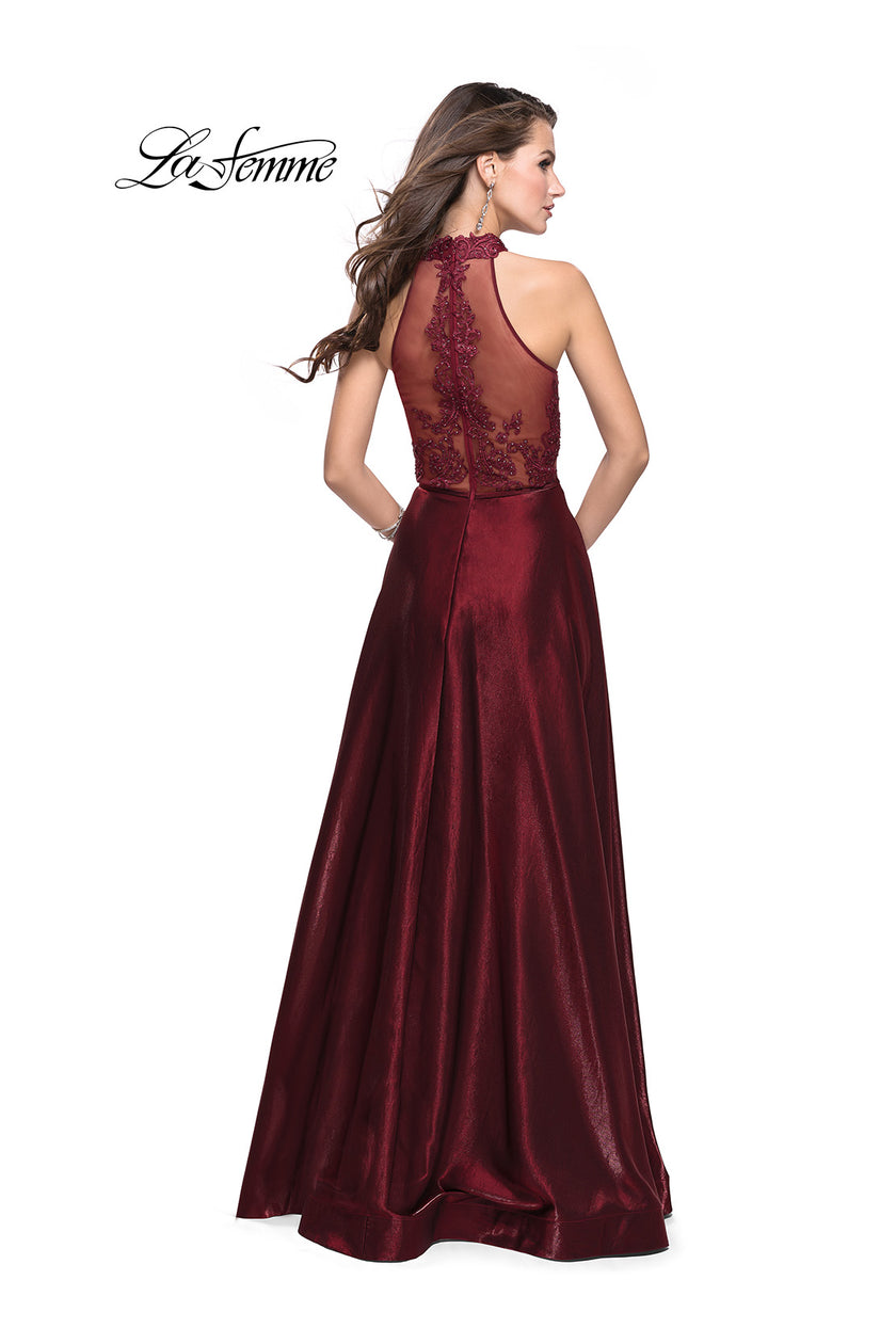 Picture of: Long Prom Dress with Satin A-line Skirt and Beading in Garnet, Style: 25617, Detail Picture 2