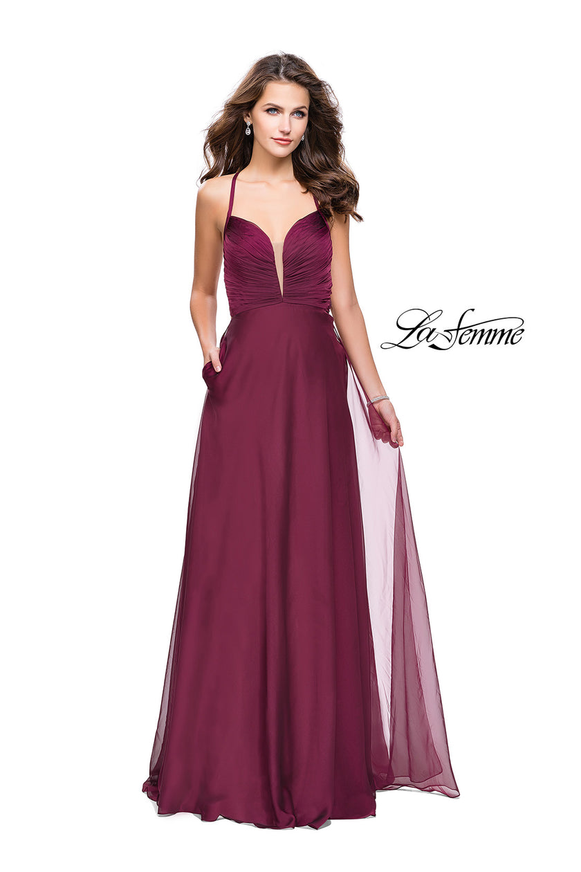 Picture of: A-line Prom Dress with Ruched Bodice and Pockets in Garnet, Style: 26190, Detail Picture 2