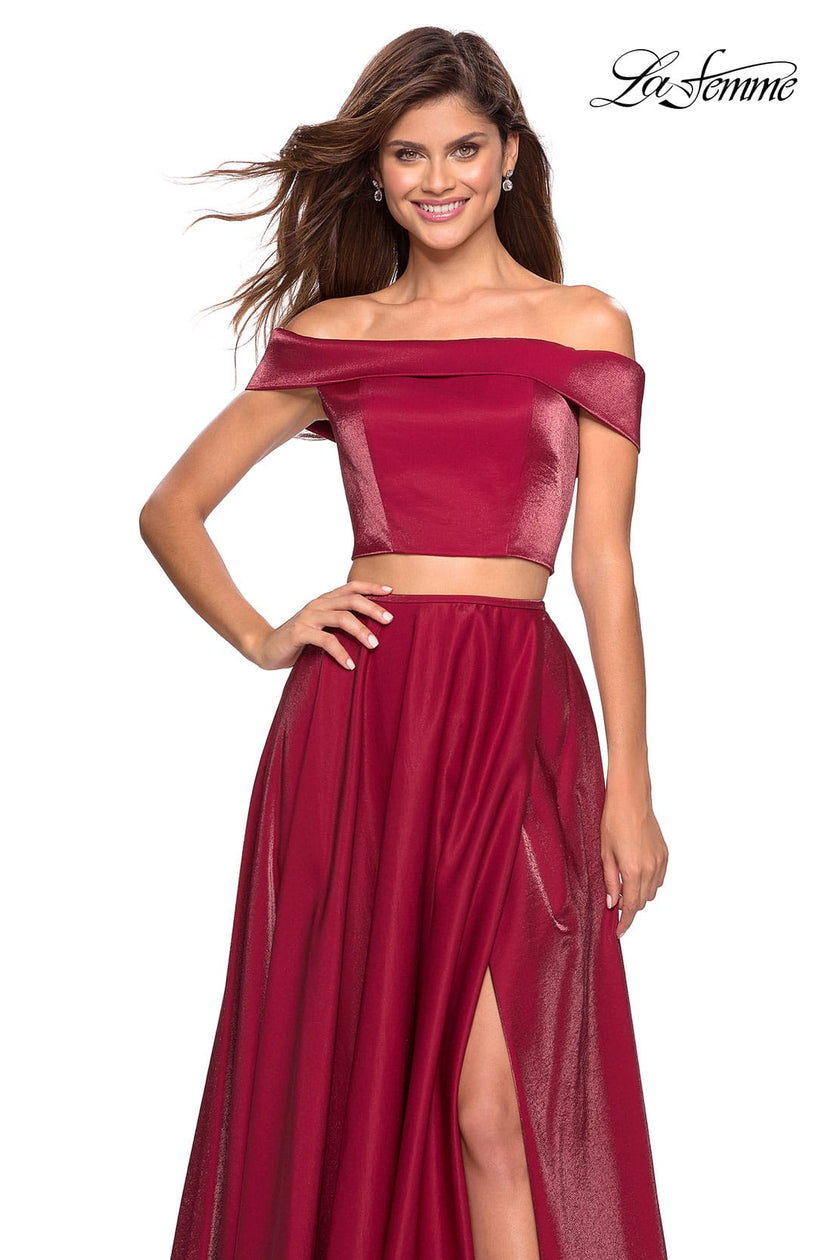 Picture of: Two Piece Two- Tone Satin A Line Prom Dress in Garnet, Style: 26919, Detail Picture 2