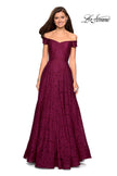 Picture of: Off the Shoulder Floor Length Dress with Rhinestones in Garnet, Style: 27556, Detail Picture 3