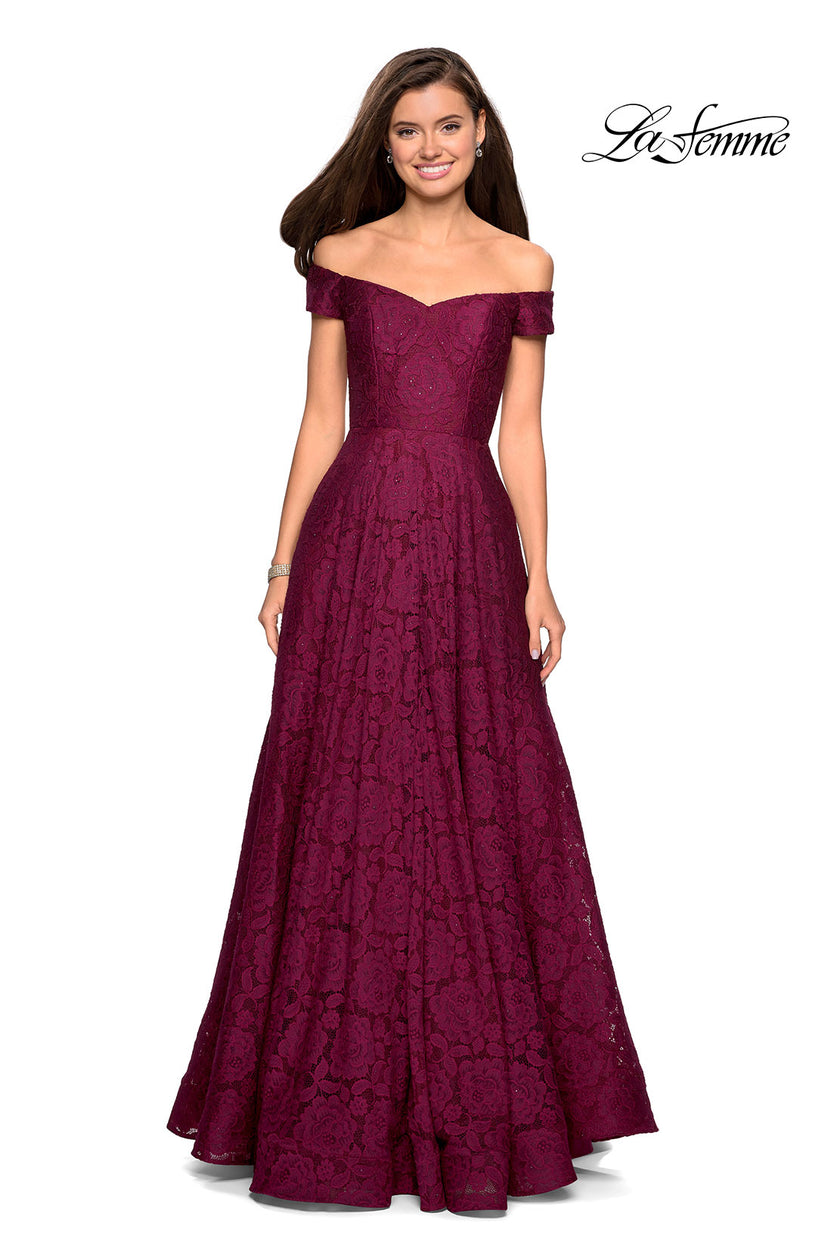 Picture of: Off the Shoulder Floor Length Dress with Rhinestones in Garnet, Style: 27556, Detail Picture 3